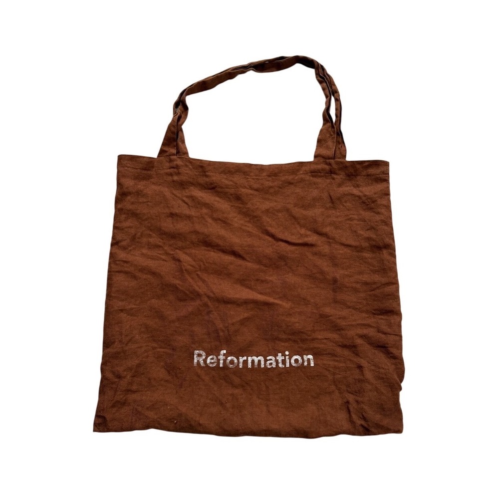Reformation Brown Linen Logo Graphic Market Tote Bag Clean Girl Minimalist